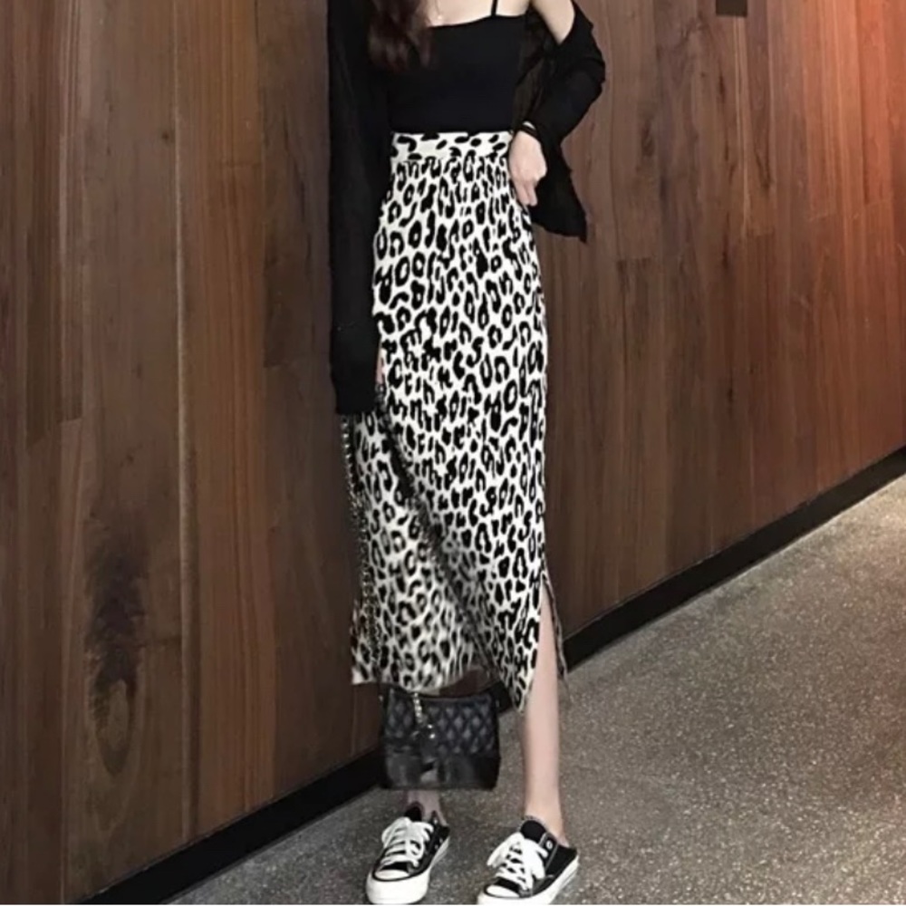 Winter Wool Leopard Print Pencil Skirt